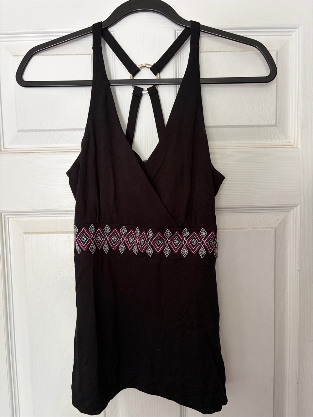 White House Black Market Black Tank with Pink & White Embroidered Waist